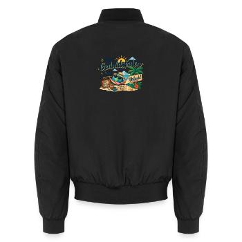 Geduldsfaden Im Urlaub Strandmotiv - Unisex Bomberjacke - Schwarz - Hinten - AI Model Male 185 light (185cm)