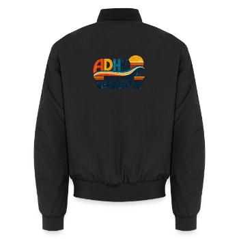 ADHD – Ride the Wave | Retro-Sonne & Welle - Unisex Bomberjacke - Schwarz - Hinten - AI Model Male 185 light (185cm)