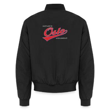 Ich habe mich in Oslo verlaufen und es geliebt – Nordisches Reisen - Unisex Bomberjacke - Schwarz - Hinten - AI Model Male 185 light (185cm)