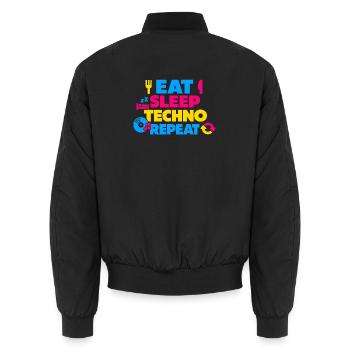 Eat Sleep Techno Repeat Color Explosion - Unisex Bomber Jacket - black - Back - AI Model Male 185 light (185cm)