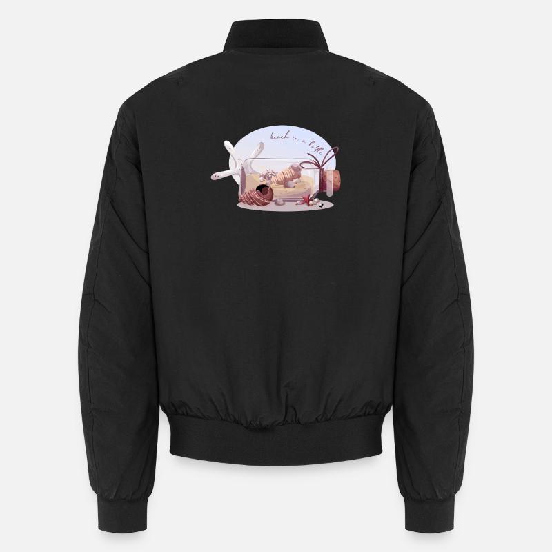 Bouteille avec sable et coquillages illustration - Bomber unisexe - noir