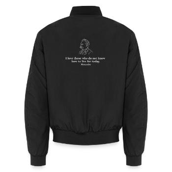 Nietzsche Portrait Quote - Unisex Bomber Jacket - black - Back - AI Model Male 185 light (185cm)