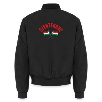 Szentendre Crossed Hungarian Flags - Unisex Bomber Jacket - black - Back - AI Model Male 185 light (185cm)