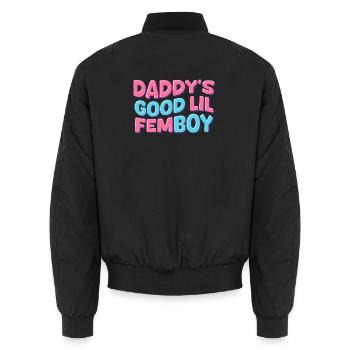 Daddy’s Good Lil Femboy Pink & Blue Art - Unisex Bomberjacke - Schwarz - Hinten - AI Model Male 185 light (185cm)