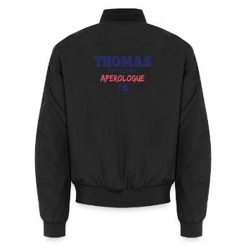 Thomas Aperologue – Humor Apéro - Unisex Bomberjacke - Schwarz - Hinten - AI Model Male 185 light (185cm)