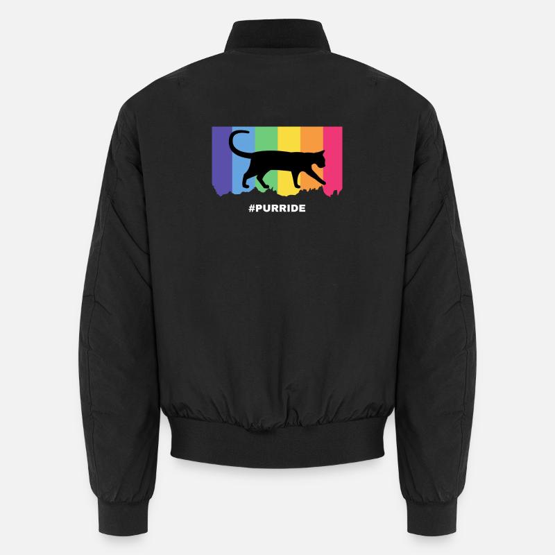 Silhouette de chat Purride sur des rayures arc-en-ciel Bomber unisexe