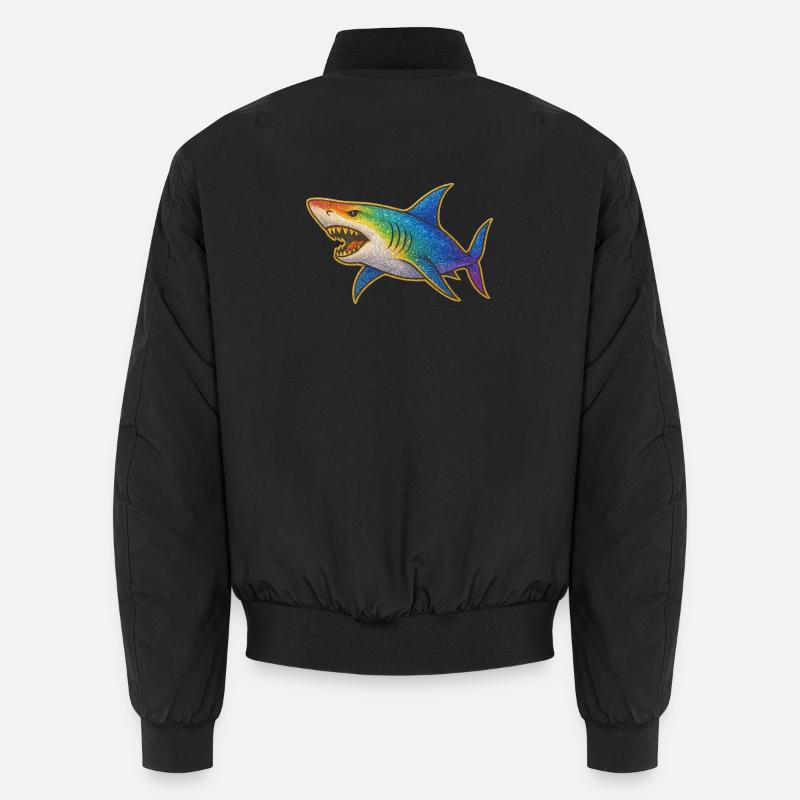Rainbow Glitter Shark Motif - Unisex Bomber Jacket - black