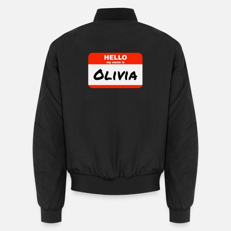 Hello My Name Is Olivia Label Name Tag Unisex Bomber Jacket