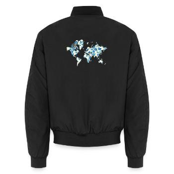 Weltkarte Blaue Blumen - Unisex Bomberjacke - Schwarz - Hinten - AI Model Male 185 light (185cm)