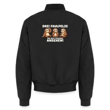 Drei Faulpelze schauen fragend - Unisex Bomberjacke - Schwarz - Hinten - AI Model Male 185 light (185cm)