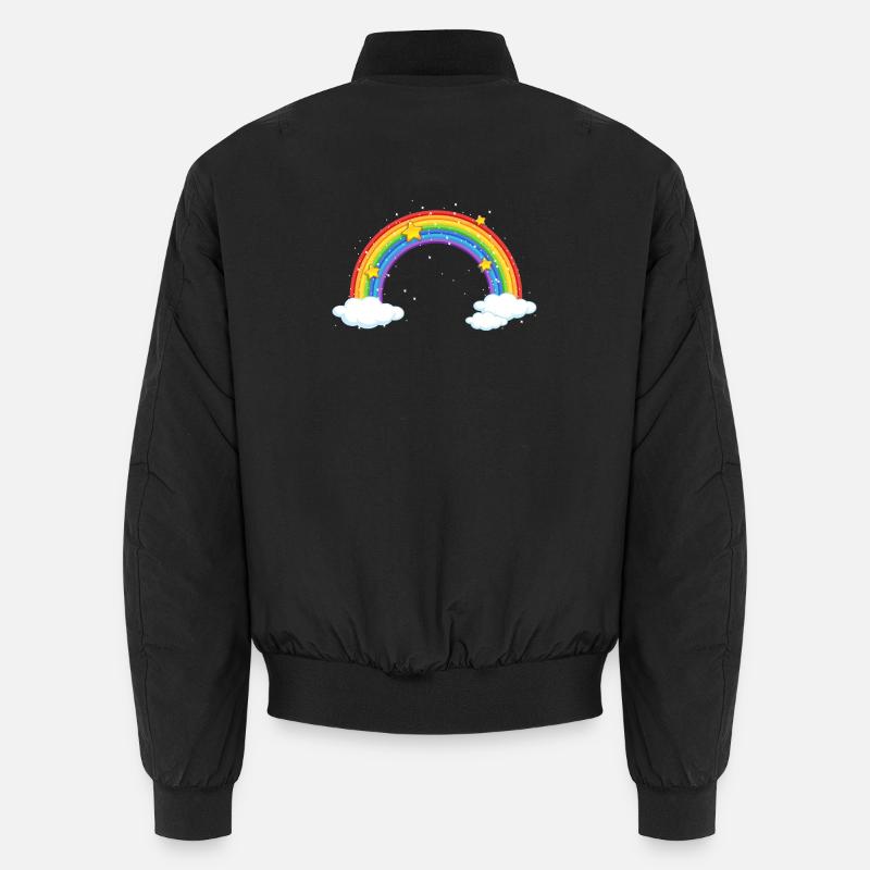 Bright Cartoon Rainbow with Clouds - Unisex Bomber Jacket - black