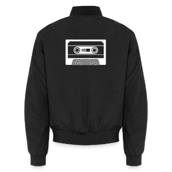 cassette retro music sound carrier vintage symbol - Unisex Bomber Jacket - black - Back - AI Model Male 185 light (185cm)