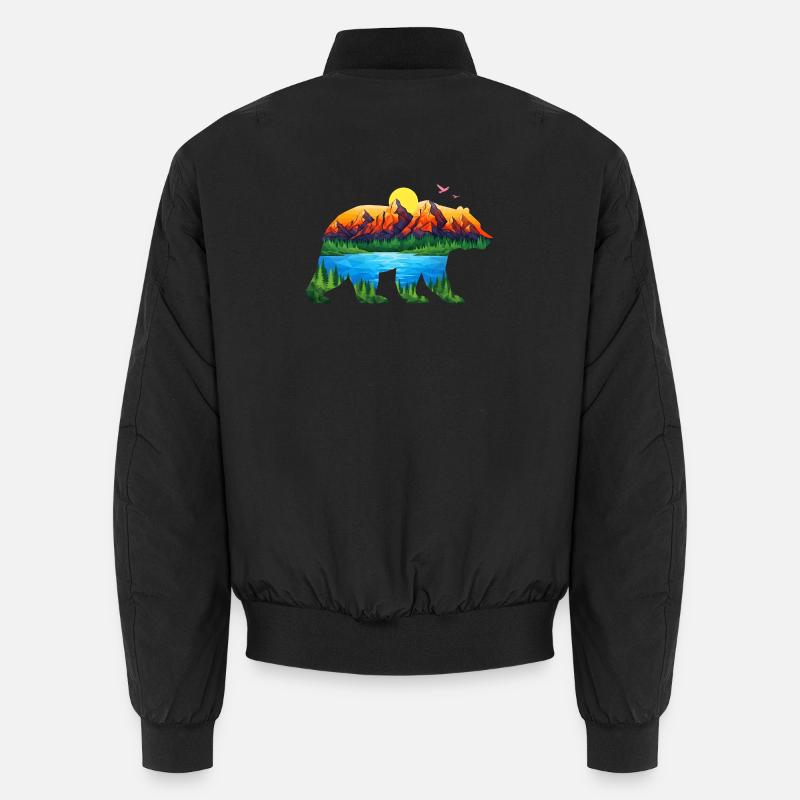 Geometrischer Bergbär Landschaft Unisex Bomberjacke