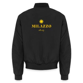 Milazzo Sicily Sun  - Unisex Bomber Jacket - black - Back - AI Model Male 185 light (185cm)