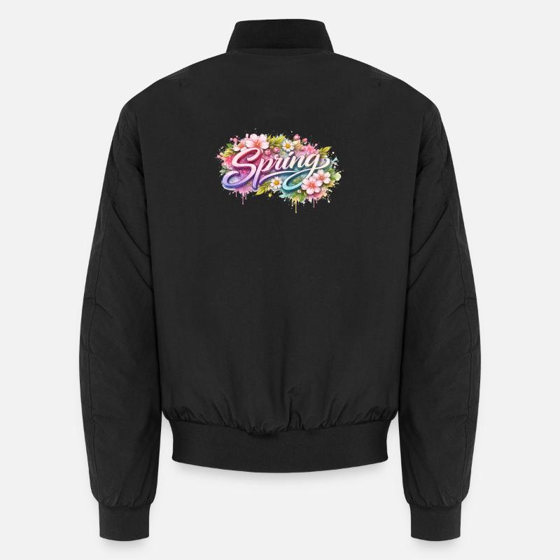 Lettrage printanier avec fleurs Description - Bomber unisexe - noir