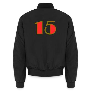 15. 15 JAHRE. 15-JÄHRIGES JUBILÄUM. 15-JÄHRIGES JUBILÄUM. - Unisex Bomberjacke - Schwarz - Hinten - AI Model Male 185 light (185cm)