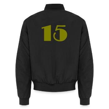 15. 15 JAHRE. 15-JÄHRIGES JUBILÄUM. 15-JÄHRIGES JUBILÄUM. - Unisex Bomberjacke - Schwarz - Hinten - AI Model Male 185 light (185cm)