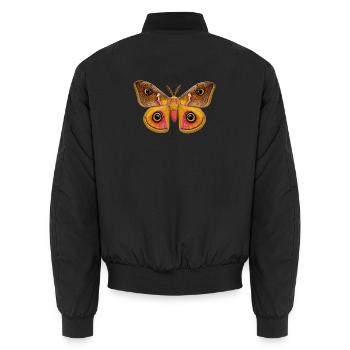 Emperor Moth Saturnia pavonia - Unisex Bomber Jacket - black - Back - AI Model Male 185 light (185cm)