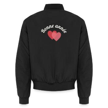 JAHR. FROHES NEUES JAHR. NEUES JAHR. WÜNSCHE - Unisex Bomberjacke - Schwarz - Hinten - AI Model Male 185 light (185cm)
