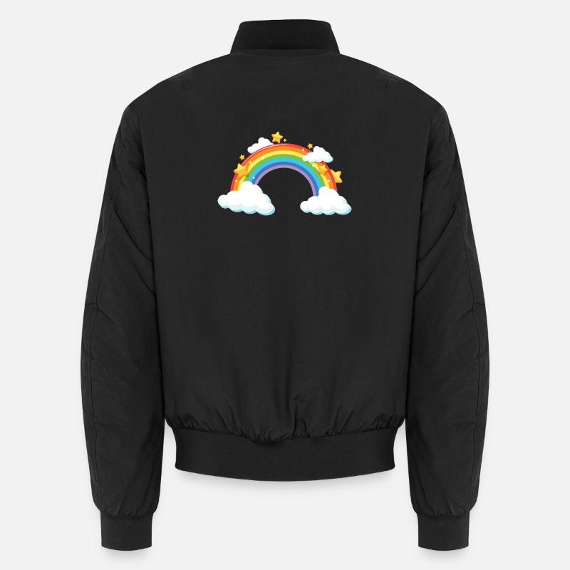 Regenbogenbogen mit Wolken und Sternen - Unisex Bomberjacke - Schwarz