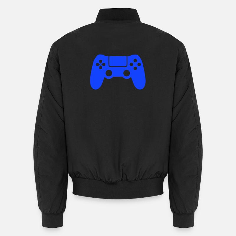 Blaues Gaming-Controller Silhouette Unisex Bomberjacke