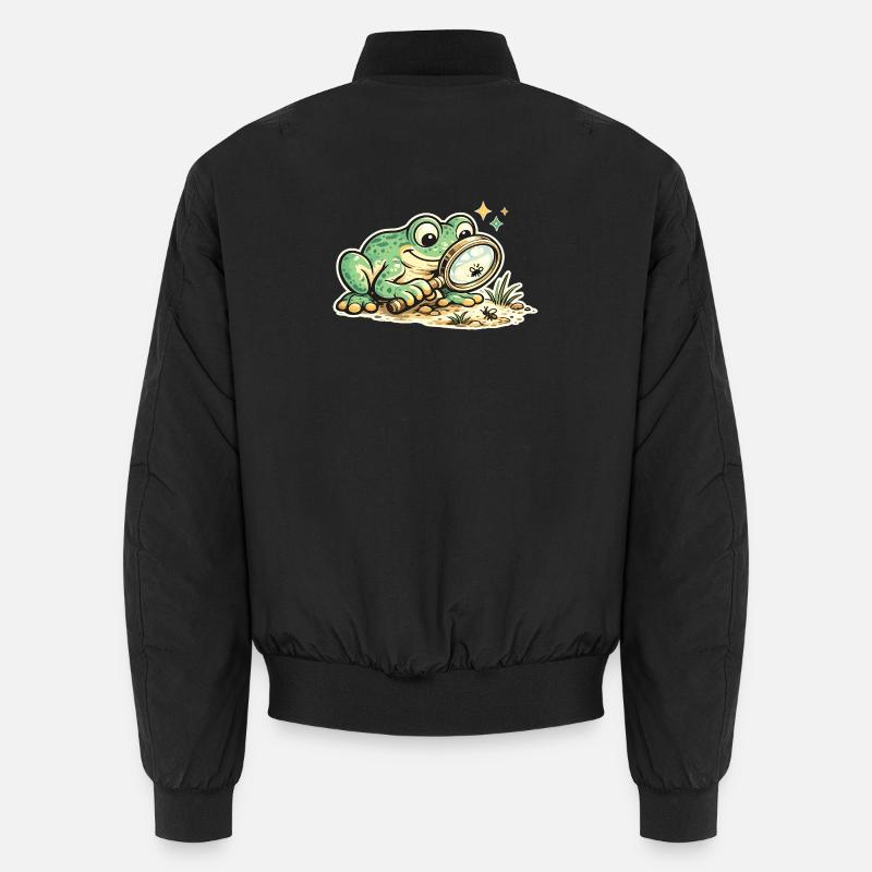 Frosch mit Lupe auf Spurensuche Unisex Bomberjacke