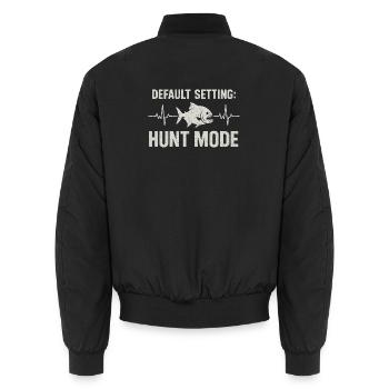 Hunt Mode Active | Piranha Angler Humor - Unisex Bomber Jacket - black - Back - AI Model Male 185 light (185cm)