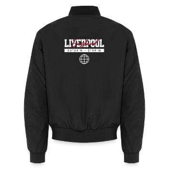 Liverpool England Koordinaten Reise Souvenir - Unisex Bomberjacke - Schwarz - Hinten - AI Model Male 185 light (185cm)