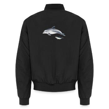 Dolphins in blue duo watercolor - Unisex Bomber Jacket - black - Back - AI Model Male 185 light (185cm)
