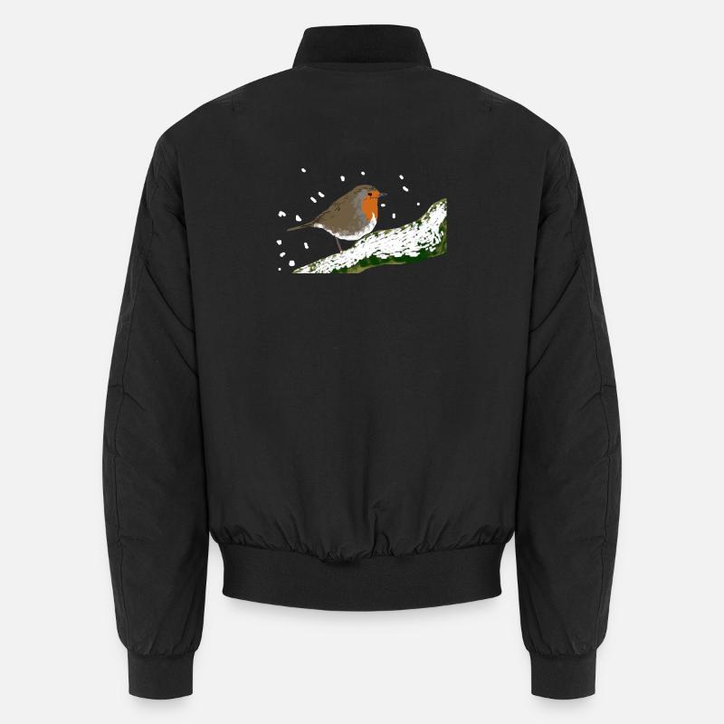 Robin Winter Motif Snow Bird Branch Unisex Bomber Jacket