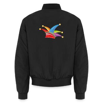 knallbunte Narrenkappe - Unisex Bomberjacke - Schwarz - Hinten - AI Model Male 185 light (185cm)