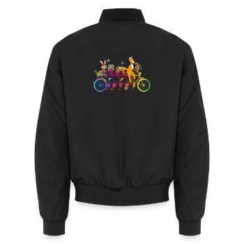 coloré vélo tandem avec des animaux colorés de la forêt - Bomber unisexe - noir - Dos - AI Model Male 185 light (185cm)