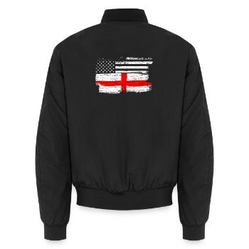 Grunge Flag Fusion USA UK Cross - Unisex Bomber Jacket - black - Back - AI Model Male 185 light (185cm)