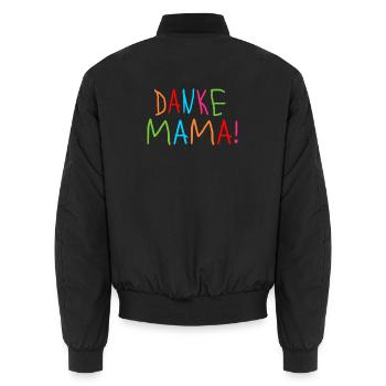 KINDERSCHRIFT SCHRIFTZUG DANKE MAMA - MUTTERTAG - Unisex Bomberjacke - Schwarz - Hinten - AI Model Male 185 light (185cm)