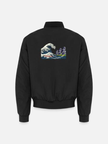 Big Wave Hokusai Statuen Osterinsel Chile - Unisex Bomberjacke - Schwarz