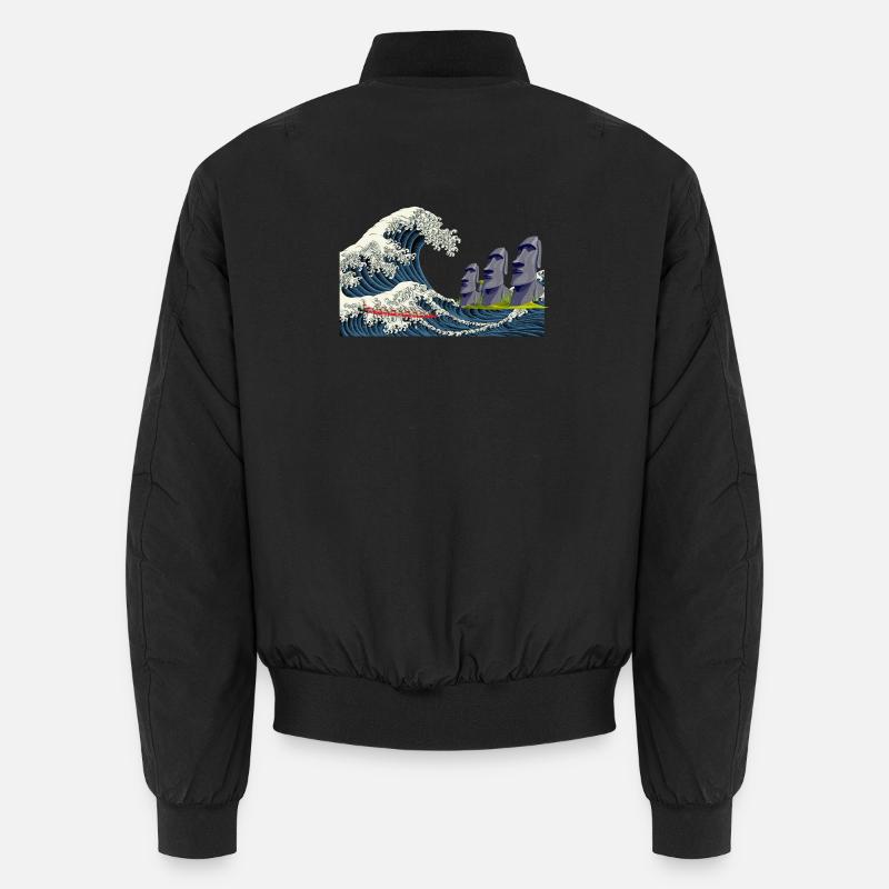 Big Wave Hokusai Statuen Osterinsel Chile Unisex Bomberjacke