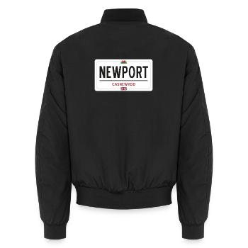 Newport town sign - Unisex Bomber Jacket - black - Back - AI Model Male 185 light (185cm)