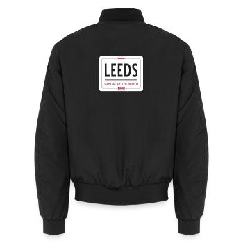 Panneau de la ville de Leeds - Bomber unisexe - noir - Dos - AI Model Male 185 light (185cm)