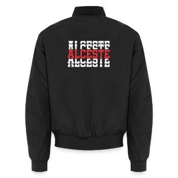 Alceste t-shirt gift idea stacked text - Unisex Bomber Jacket - black - Back - AI Model Male 185 light (185cm)