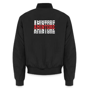 Amintore t-shirt gift t-shirt stacked text - Unisex Bomber Jacket - black - Back - AI Model Male 185 light (185cm)