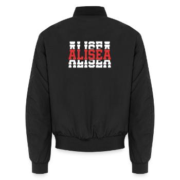 T-Shirt Alisea T-Shirt Geschenkidee gestapelter Text - Unisex Bomberjacke - Schwarz - Hinten - AI Model Male 185 light (185cm)