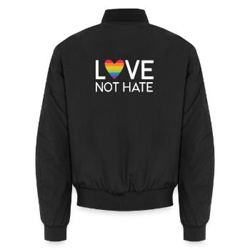LGBT Pride Month - Love No Hate - Unisex Bomber Jacket - black - Back - AI Model Male 185 light (185cm)