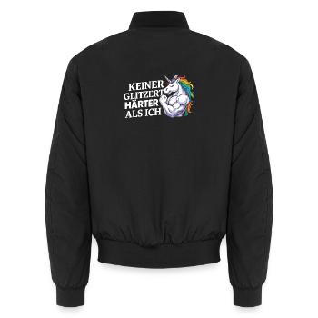 Härter als ich – Einhorn Kraftdesign - Unisex Bomberjacke - Schwarz - Hinten - AI Model Male 185 light (185cm)