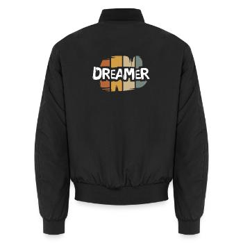 vintage Dreamer lettering - retro artist logo - Unisex Bomber Jacket - black - Back - AI Model Male 185 light (185cm)