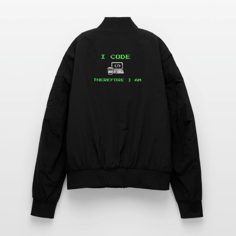 I Code Therefore I Am – Funny Developer Tee Unisex Bomber Jacket
