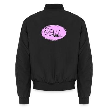 Hundeherz Motiv mit Pfotenspuren, Stay Pawsitive, - Unisex Bomberjacke - Schwarz - Hinten - AI Model Male 185 light (185cm)