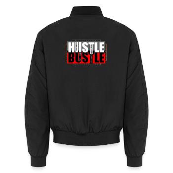Hustle and bust motif with clear colour contrasts - Unisex Bomber Jacket - black - Back - AI Model Male 185 light (185cm)