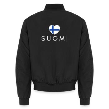 Herz mit finnischer Flagge, ich liebe Finnland - Unisex Bomberjacke - Schwarz - Hinten - AI Model Male 185 light (185cm)
