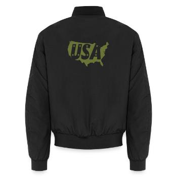 Olive Grey USA Map with Star Print - Unisex Bomber Jacket - black - Back - AI Model Male 185 light (185cm)
