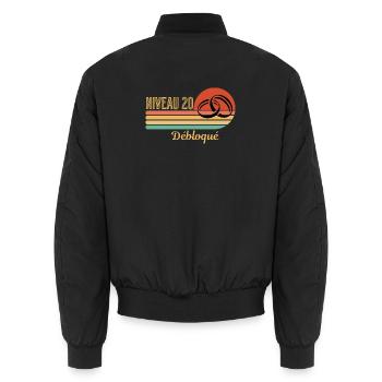 Level 20 Unlocked Retro Graphic Design - Unisex Bomber Jacket - black - Back - AI Model Male 185 light (185cm)
